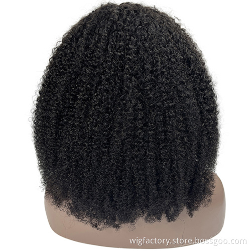 Machine Made 180 Density Human Hair Afro Kinky Curly Wig With Bangs Brazilian Remy Glueless Human Hair Wigs For Black Women